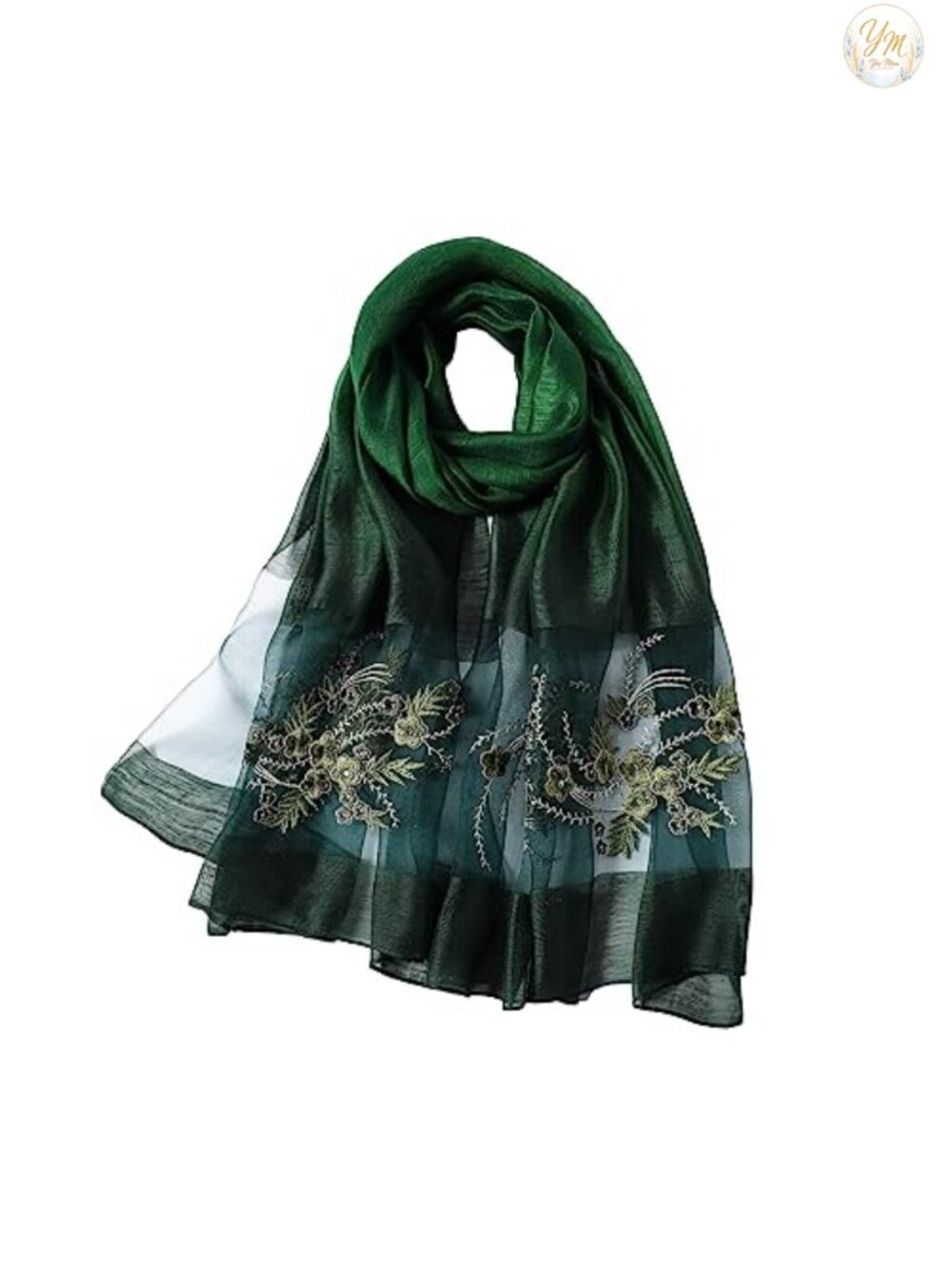Embroidered Silk Blend Shawl Wrap 75x28 Lightweight Scarf